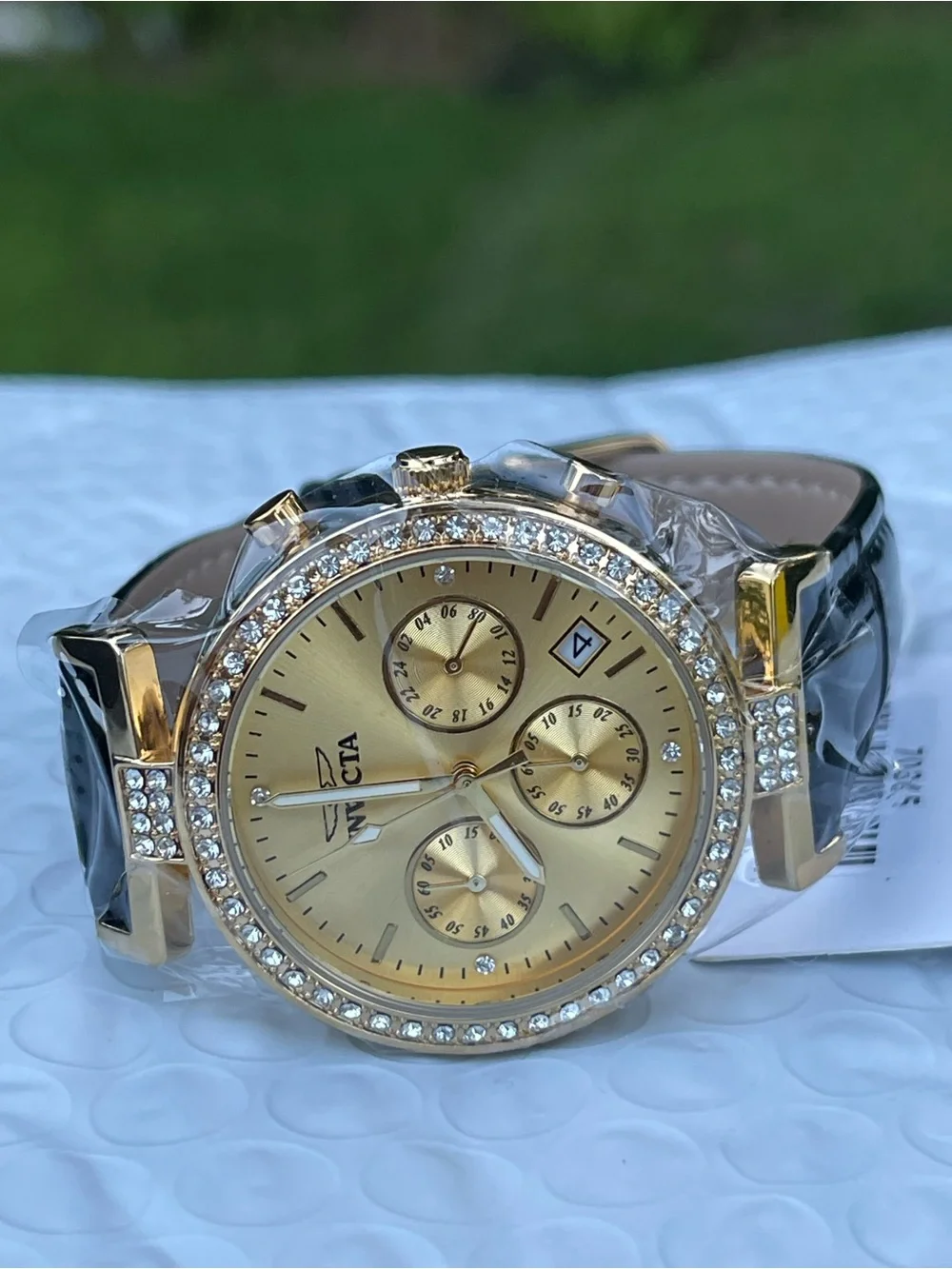 Invicta Celestial Gold Crystal Chronograph Women's Watch with Black Strap 38mm